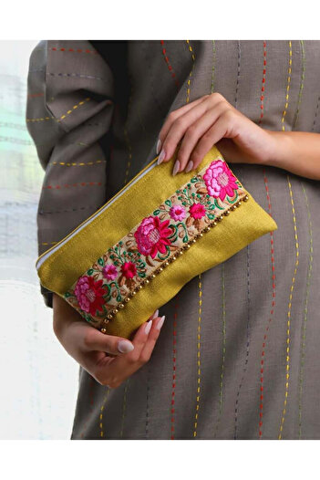 Arkaan Luxury embroidered handbag in yellow