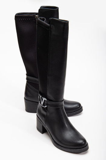 Lolo Life Γυναικείες μπότες Sabina Black Buckle Heeled Diver Τακούνι 5 cm