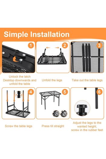 Odoland Portable and foldable camping table, metal, easy to transport, 60X40X56, black