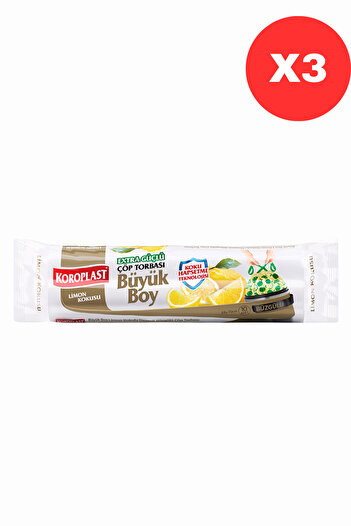 Koroplast Extra Strong Odor Locking Lemon Scented, Drawstring Large Size Garbage Bag 10 Pcs X3