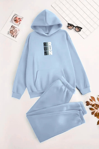 Sweetline Unisex Hooded BabyBlue Σετ αθλητικής φόρμας RUN Printed - Χειμερινό ύφασμα με ανοιχτόχρωμο