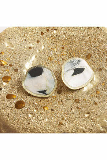 NARRU Handmade earrings, white, black, gold, Arya 03