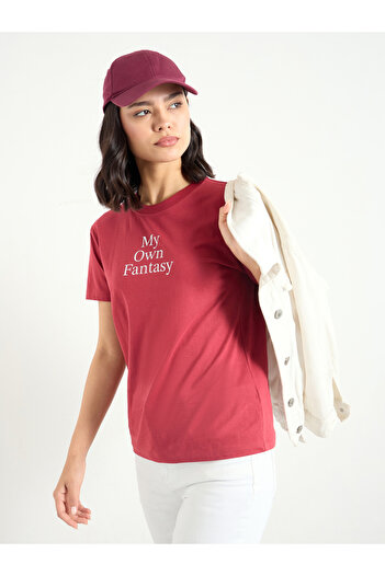 Styli Women Red Slogan Print T-Shirt