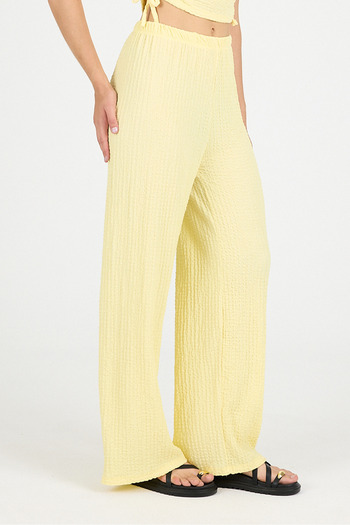 COMBİNE MİCHAİL Women's Elastic Waist Wide Leg Yellow Trousers