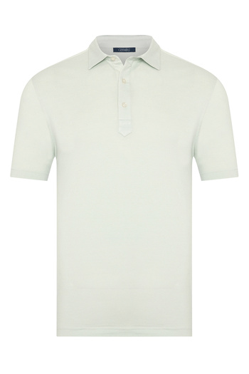 Germirli Mint Green Shirt Collar Regular Fit Mercerized Cotton T-Shirt