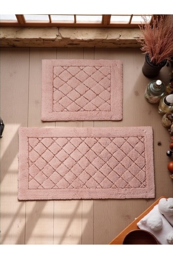 Hülya Home Orionaa Cotton Bath Mat Set (60X100)(50X60)Pink+