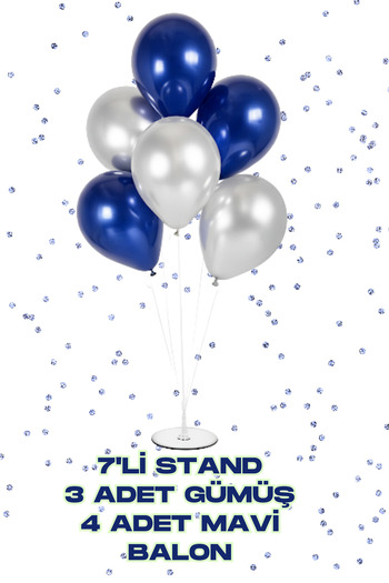 Baloncu Nene 70 cm 7 Li Balloon Stand 4 Blue 3 Silver Shiny Balloon Celebration Birthday Ornament Material