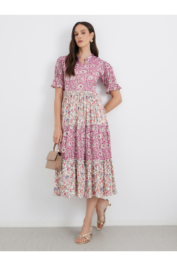 Maxim Creation By Styli Women All Over Print Tiered Midi Dress