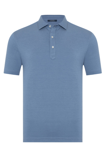 Germirli Blue Piquet Shirt Collar Regular Fit Mercerized Cotton T-Shirt