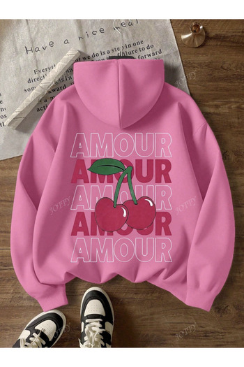 COHERENT Unisex ανδρικό/γυναικείο πολύχρωμο φούτερ AMOUR με στάμπα από βαμβακερό oversize με κουκούλα