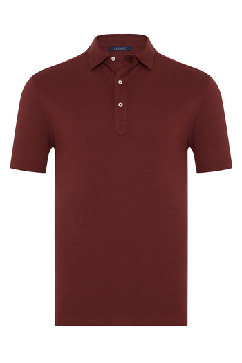 Germirli Burgundy Piquet Shirt Collar Regular Fit Mercerized Cotton T-Shirt