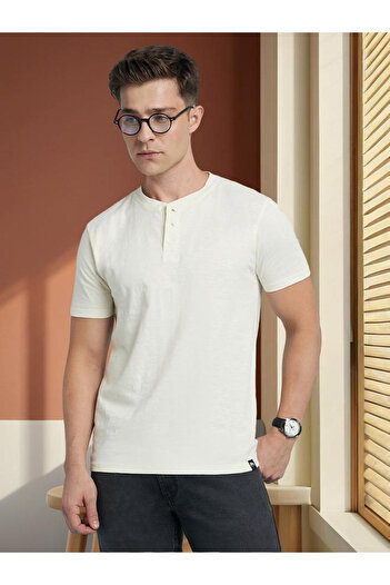 Dennis Lingo By Styli Buttoned Round Neck Pure Cotton T-Shirt