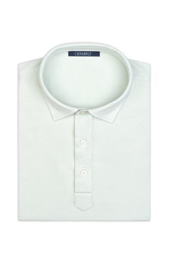 Germirli Mint Green Shirt Collar Regular Fit Mercerized Cotton T-Shirt