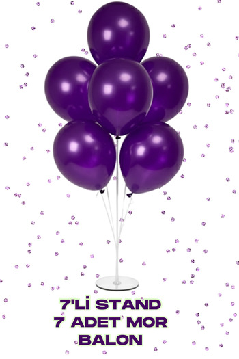Baloncu Nene 70 cm 7 Li Balloon Stand 7 Pieces Purple Shiny Balloon Celebration Birthday Ornament Material