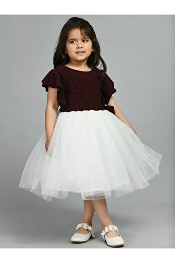 Bella Moda By Styli Embellished Ruffled Sleeve Knee-Length Mesh Dress