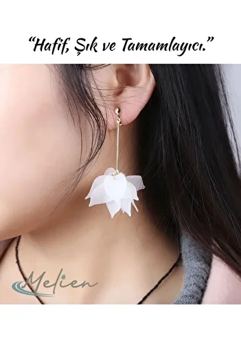 Melien Elegant White Long Dangle European Style Stylish Earrings with Flower Detail for Daily and Special Moments