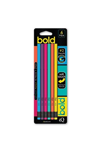 ischolar iQ BOLD 6 Pack Neon #2 Pencils Blister Soft Touch