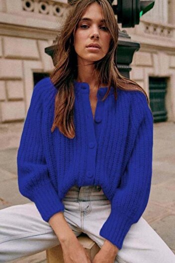 Madmext Saks Crew Neck Thessaloniki Knitted Buttoned Women's Cardigan Mg2487