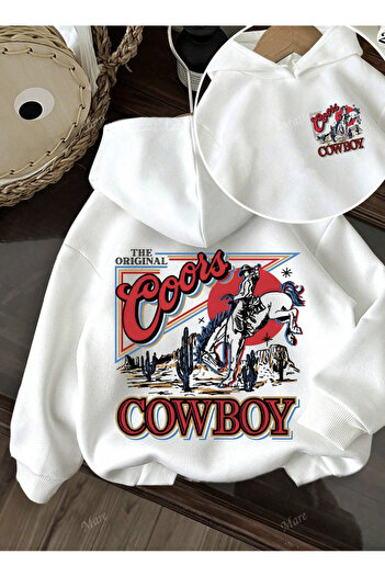 COHERENT Unisex ανδρικό/γυναικείο πολύχρωμο COWBOY φούτερ με κουκούλα από βαμβακερό εμπριμέ σχέδιο