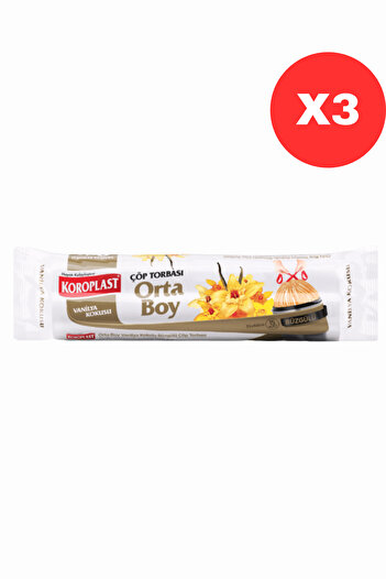 Koroplast Vanilla Scented, Drawstring Medium Size Garbage Bag 15 Pcs X3