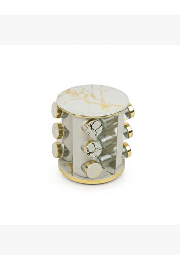 rexa 12-piece glass spice jar set with rotating plastic stand, beige gray