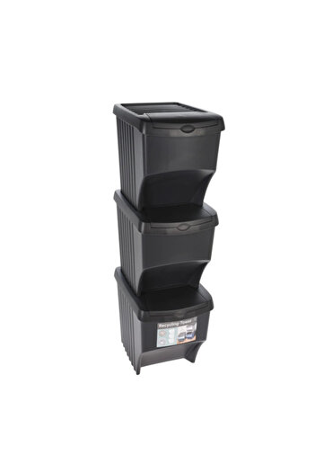 EH Excellent Houseware Set 3 cosuri gunoi Excellent Houseware, polipropilena, 37x28x33 cm, 21.7 l, negru