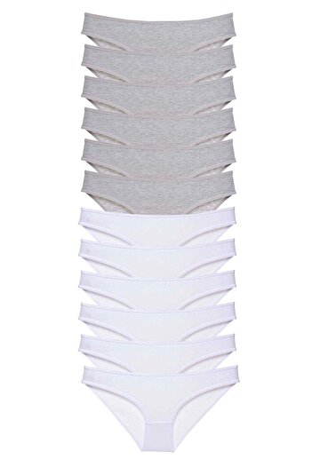 No8 Home 12 Pieces Super Eco Set Lycra Women's Slip Panties Gray White