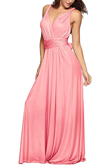OEM Elegant long dress, sleeveless, open back, high waist, Pink M