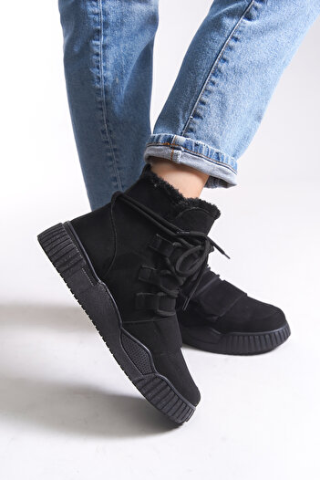 Riccon Pyriseth Γυναικείες μπότες Sneaker με εσωτερική γούνα 0012711 Μαύρο σουέτ