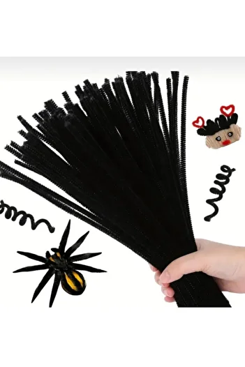 iğne izi 100S Chenille, Educational Chenille, Fuzzy Wire, Plush Wire, Velvet Chenille, Craft Material 30cm Black