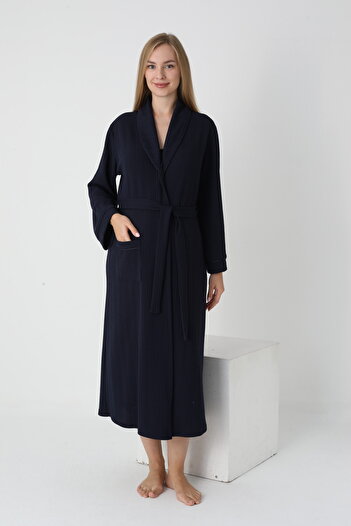 Miss Dünya Lissa Maternity and Maternity Collar Stripe Detailed Belted Dressing Gown