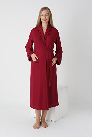 Miss Dünya Lissa Maternity and Maternity Collar Stripe Detailed Belted Dressing Gown