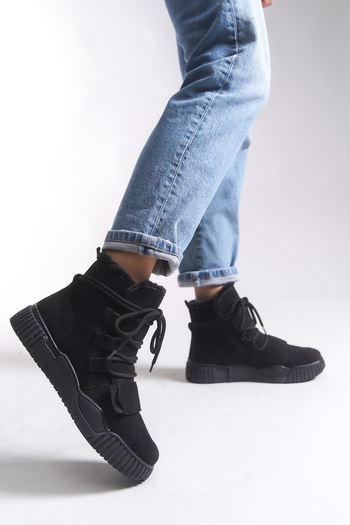 Riccon Pyriseth Γυναικείες μπότες Sneaker με εσωτερική γούνα 0012711 Μαύρο σουέτ