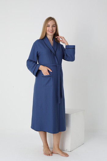 Miss Dünya Lissa Maternity and Maternity Collar Stripe Detailed Belted Dressing Gown
