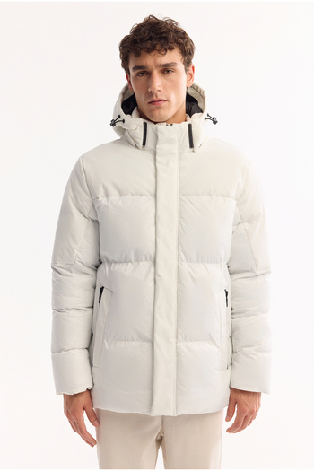 Avva Men's White Fake Removal Hooded Fiber Coat A52Y6107