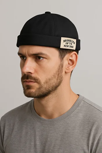 CosmoOutlet Adjustable Black Color Men's Docker Hat with Brooklyn New York Label Streetwear Style