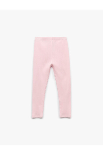 Koton Cotton Elastic Waist Ribbed Basic Pink Baby Girl Leggings 6Wmg40016Ak