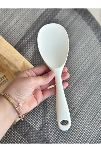 şirin eşyalarım Hard Tip Silicone Stewing Spoon High Temperature Resistant Fireproof Non-Stick Silicone Spoon 22 cm - Cream