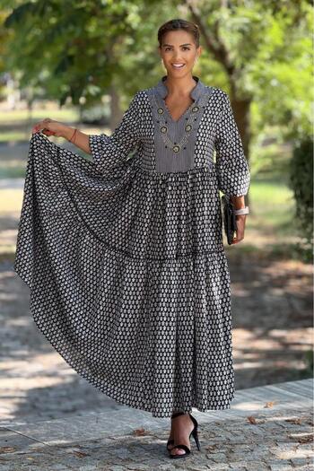 Nevin Kaya Moda Black Gold Leaf Dress