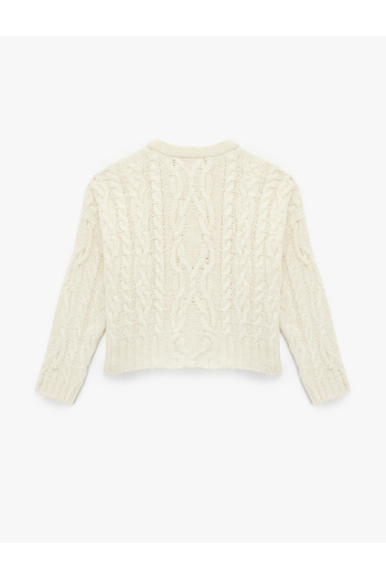 Koton Hair Braid Textured Long Sleeve Crew Neck Pearl Detailed Knitwear Sweater