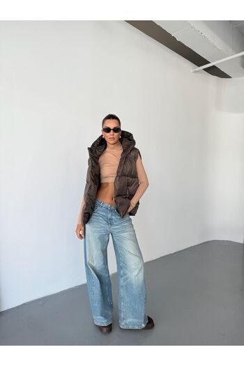 QUASAR Fashion Νέα σεζόν Oversize καφέ φουσκωτό γιλέκο