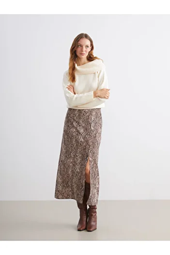 LC Waikiki Snake Skin Patterned Skirt with Zipper at the Waist