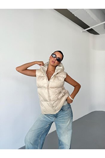 QUASAR Fashion Yeni Sezon Oversize Bej Şişme Yelek