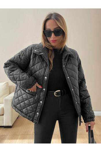 SERBA Baklava Pattern Floto Pocket Skirt Adjustable Elastic Quilted Women's Coat