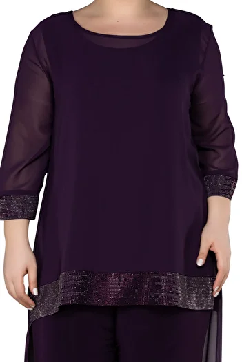 Arden Plus Size Evening Dress Jumpsuit, Black, Purple, Saks, Navy Blue Chiffon, Wide Leg, No Decollete, Wedding, Invitation, 44-54