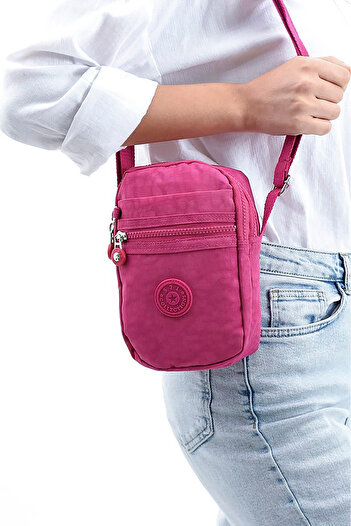 İMAKS Small Size 571 Crinkle/Clinkir Waterproof Fabric Multi-Compartment Cross Shoulder Phone Bag Pink 10A
