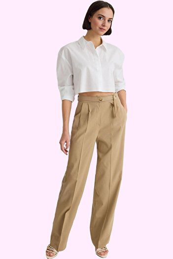 PayBuy Women's Fashion High Waist Wide Leg Straight Pants Plain Pattern Unlined Summer