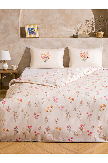 LC Waikiki Floral Patterned Modern 100% Cotton Double Duvet Cover Set