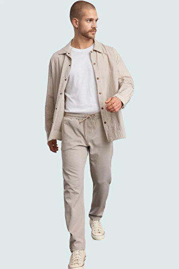 PayBuy Men's Fashion Regular Fit Casual Elastic Waist Double Leg Trousers Woven Fabric Daily Use
