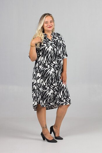 Truva XXL Women's Patterned Judge Collar Woven Viscose Shirt Dress – Comfortable and Stylish Design